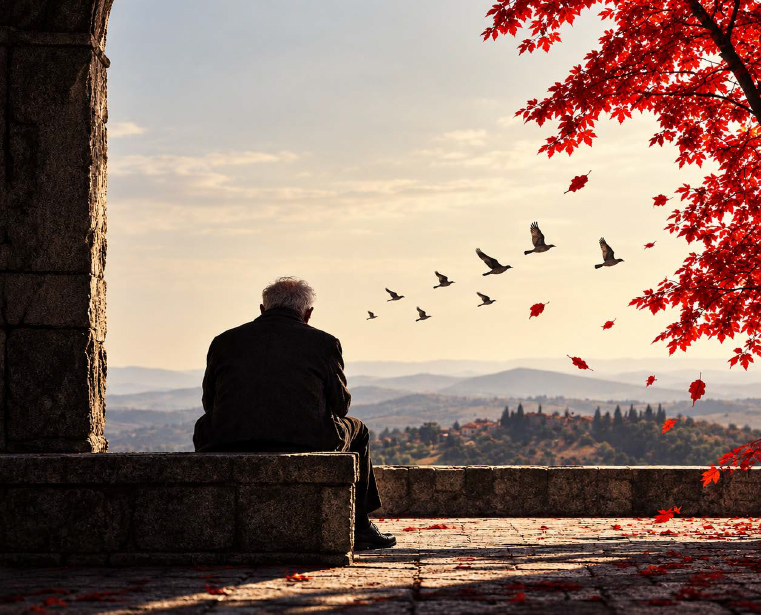 Una persona osserva il paesaggio